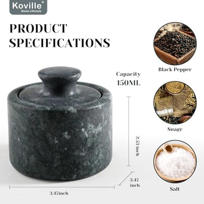 Indian Green Marble Salt Cellar with Lid 3.5", Stone Pepper Container & Spice Jars for Kitchen, Marble Salt and Pepper Holder, Stone Storage Box for Kitchen Counter, Spice Jar - color: Indian Green