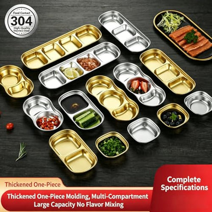 4-Grid Stainless Steel Divided Snack-Bowls For Home And Outdoor Use, Multi-Grid Serving Dishes For Small Ingredients - color: silver-4 grid