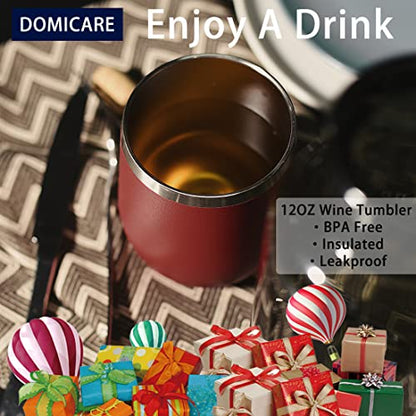 DOMICARE Stainless Steel Wine Tumbler Bulk with Lid, Personalized Insulated Tumblers Set, 12oz Travel Coffee Cups Pack of 1, Red - color: Red, size: 1 Count (Pack of 1)