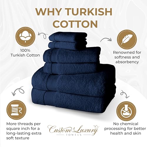 Personalized Bath Towels - Choose from 12 Fonts, 100% Cotton, Made in The USA, Luxury Hotel Quality, Embroidered Towels (2 Bath Towels, Navy) - color: Navy