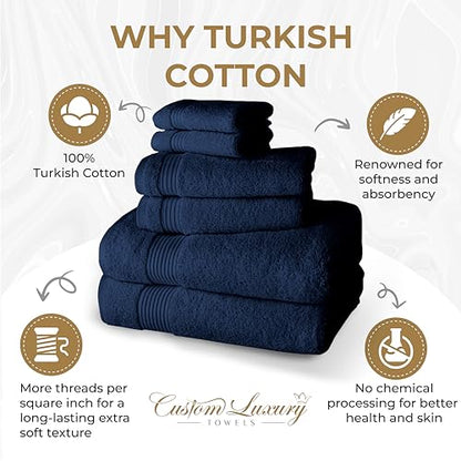 Personalized Hand Towels | Set of 2 | Choose from 12 Fonts | Genuine Turkish Cotton | Oeko-Tex Certified | Personalized Towels | Bathroom Hand Towels - color: Navy - Hand Towels