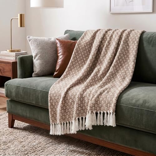 Americanflat 50x60 Throw Blanket - Soft and Breathable Cotton Throw Blanket for Couch, Bed, Chair - Decorative Blankets Perfect for Home, Office, or Outdoor Use - Mustard and Cream Mini Diamond - color: Omala Mustard and Cream Mini Diamond