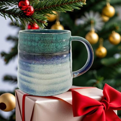 Handmade Ceramic Coffee Mug – 16oz Large Pottery Tea Cup with Wide Bottom & Transmutation Glaze, Microwave & Dishwasher Safe for Home or Office (Grey Blue) - color: Grey Blue