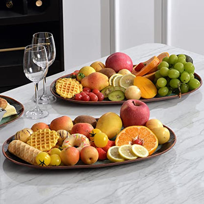 2 Piece Melamine Serving Tray, 19" Serving Food Platter for Entertaining,Dinnerware Sets,Serving Tray,Melamine Plates,Party, Meat, Dessert, Unbreakable, Dishwasher Safe, BPA Free (Oval Platter)