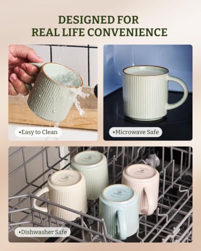 famiware Coffee Mug Set of 4, Star 12 oz Ceramic Mugs Cups Set with Handle | Stoneware Stackable Catering Cup for Coffee, Tea, Cappuccino, Latte, Microwave & Dishwasher Safe, Light Green - color: Star-Light Green, size: 4 Count (Pack of 1)