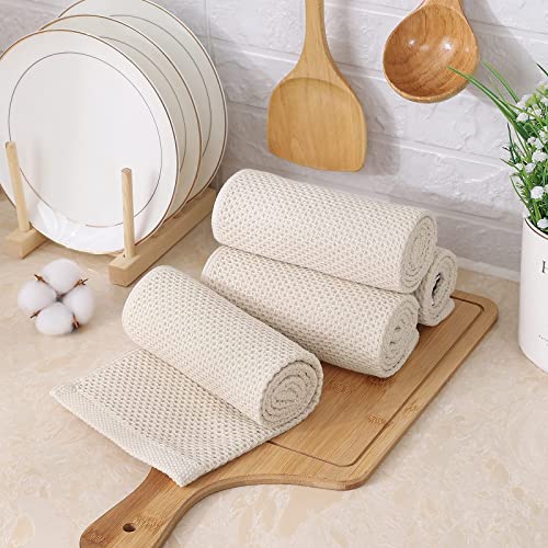 Kitinjoy 100% Cotton Waffle 8-Pack Kitchen Towels, 13" x 28", Beige | Super Soft, Ultra-Absorbent, Fast Drying, lightweight, Quick Drying Kitchen Hand Towels - color: Beige, size: 13 x 28 - 8 Pack
