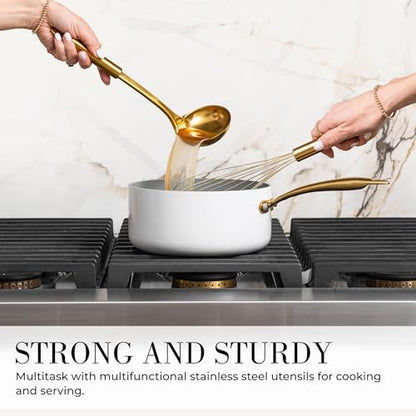 Styled Settings Black and Gold Kitchen Utensils Set, 15-Piece | Nonstick BPA-Free Silicone Cooking Utensils with Measuring Cups and Spoons - Luxury Kitchen Accessories for Stylish Cooking - color: 15 Piece Black & Gold