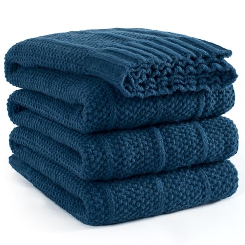 Carriediosa Knit Throw Blanket for Couch 50x60 Stripe Cable Knitted Throws | Navy Blue, Soft Textured Neutral Fall Blankets, Cozy Decorative Home Decor, Cover for Bed, Sofa & Outdoor Use - color: Navy Blue, size: 50" X 60"