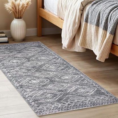 KILOCOCO Washable Runner Rug 2x5 ft Non-Slip Hallway Runners, Grey | Non Slip Runner Rug, Printed Kitchen Runner Rug, Low-Pile Entryway Runners, Soft Geometric Rugs for Bedroom Hall Living Room - color: Grey, size: 2' x 5' (Runner)