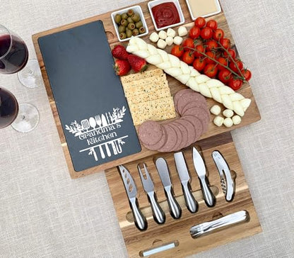 Luxury Acacia Charcuterie Board Set Slate Cheese Serving Board with Utensils Personalized Wedding, Anniversary & Holiday Gift - color: Design #13