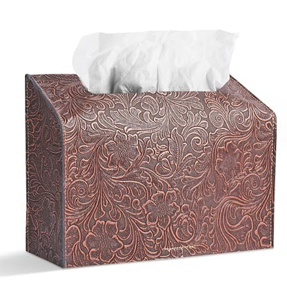 Leather Cover for Disposable Paper Hand Towel Box, Compatible with Kleenex Paper Hand Towel(1-Carved Red Cooper) - color: 1-carved Red Cooper