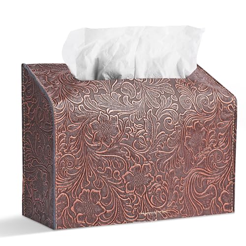 Leather Cover for Disposable Paper Hand Towel Box, Compatible with Kleenex Paper Hand Towel(1-Carved Red Cooper) - color: 1-carved Red Cooper