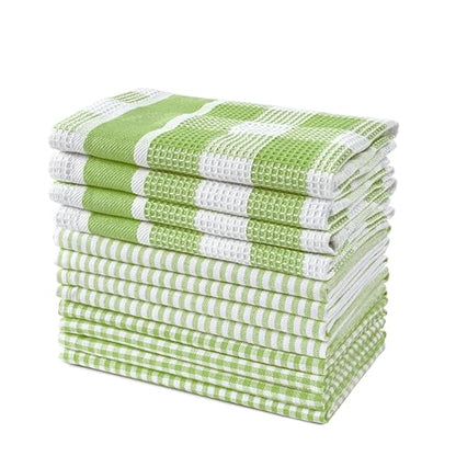 LANE LINEN 100% Cotton Kitchen Dish Cloths, Ultra Soft Absorbent Quick Drying Dish Towels, Multiweave Wash Cloths Dish Towel Sets, 12x12 Inches, 12 Pack - Sage Green - color: 09: Sage Green, size: 12"x12" - 12 Pack