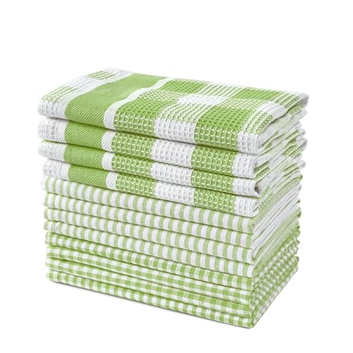 LANE LINEN 100% Cotton Kitchen Dish Cloths, Ultra Soft Absorbent Quick Drying Dish Towels, Multiweave Wash Cloths Dish Towel Sets, 12x12 Inches, 12 Pack - Sage Green - color: 09: Sage Green, size: 12"x12" - 12 Pack