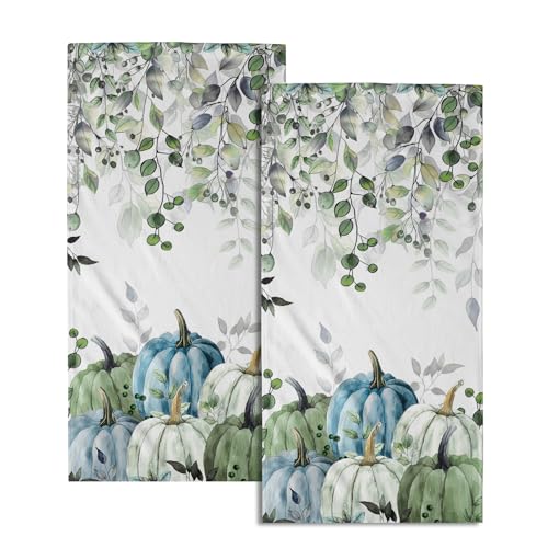 Imiss Autumn Leaves Hand Towels 14.4 x 28.3 Inch Set of 2 Blue Pumpkin Fall Thanksgiving Bathroom Towel Soft Absorbent Tea Towel Drying Baking Towels for Kitchen Hotel Spa Gym - color: Blue Pumpkin