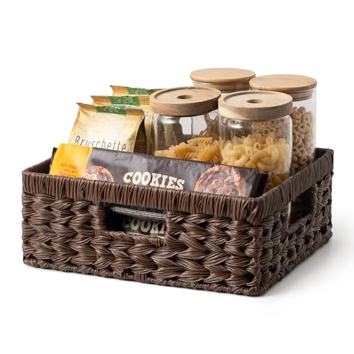 GRANNY SAYS Wicker Storage Baskets for Shelves, Dark Brown Baskets, 1-Pack | Waterproof Wicker Baskets for Organizing,Plastic Brown Baskets for Shelves,Woven Baskets for Pantry Storage,Decorative Basket - color: Brown, size: 13"L x 10¾"W x 4¾"H