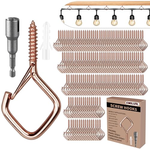 102 PCS Metal Rose Gold Eye Screw Hooks for Hanging Heavy Duty.Windproof Ceiling Hooks for Hanging Plants,Cup,Wind Chime,Bird Feeders,Christmas String Lights at Indoor&Outdoor 2.2 Inch - color: Rose Gold, size: 102Pcs