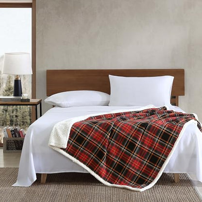 Eddie Bauer - Blanket, Super Soft Reversible Sherpa & Brushed Fleece Bedding, Throw Blankets for Couch, Ideal for Lounging (Mountain Tartan Red) - color: Mountain Tartan Red