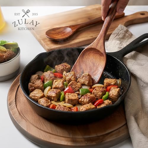 Zulay Kitchen 9-Piece Teak Wood Cooking Utensil Set – Non-Toxic & Non-Stick Safe Wooden Spoons & Kitchen Tools with Comfortable Grip, Smooth Finish Natural Teak – Perfect Kitchen Gift Set - size: 9 Piece