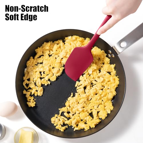 Doosu 7+9+12in Kitchen Tongs for Cooking - 600°F Heat Resistant Food Tongs with Non-Scratch Silicone Tips & 600°F Heat Resistant Silicone Large Spatula Scraper BPA Free Seamless Baking Supplies (Red)