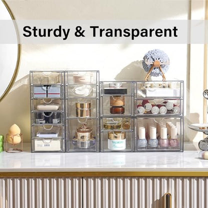 Prsildan 17 Drawers Teacher Toolbox Office Supply Organizer, Set of 4 | Clear Acrylic, Pull Out, Craft Desk Art Supply Accessories Vanity Countertop Bathroom Kitchen Cabinet Makeup Storage - size: 17 Drawers