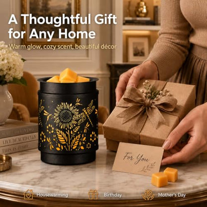 mocosa Metal Wax Melt Warmer Electric Candle Fragrance Burner | Oil Burner 2 in 1，Gifts for Women，Mother's Day，for Home Office Bedroom，Sunflower Decorations - style: Sunflower + Dragonfly