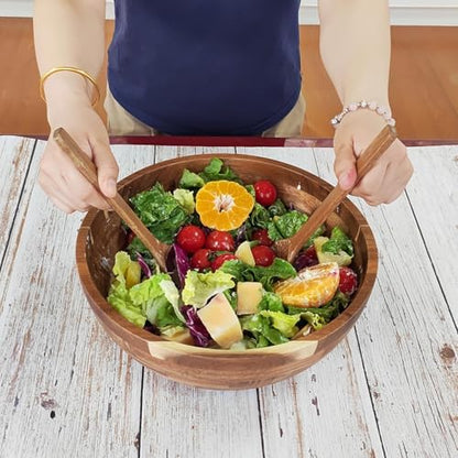 JOYMAY Salad Bowls Wood Salad Bowl Set with Lid 11.8 Inch Large Wooden Bowls Set Acacia Wood Serving-Bowl with Serving Utensils Bowl for Kitchen, Dining, Party - color: 11.8 Inch Large Wooden Bowls