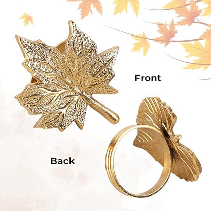 Metal Leaf Napkin Rings, 12-Pack, Antique Gold | Durable metal, 2.75x2.25x1.75 in each, polished finish, Thanksgiving, weddings, fall & holiday table décor