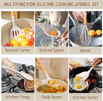 Umite Chef Food Grade Thickened Silicone (Stainless Steel Core) Kitchen Gadgets Tools Set - Kitchen Cooking Utensils Set, Heat Resistant Kitchen Spatula Tools Set - color: Khaki