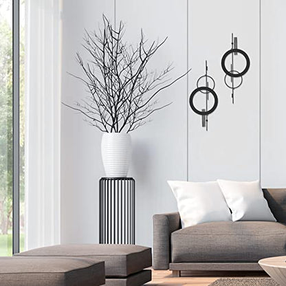 Peryiter 2 Pcs Small Metal Abstract Wall Art 15.7 Inch Black Metal Geometry Wall Decor Minimalist Single Line Art Vertical Sculptures Geometric Modern Hanging for Living Room Bathroom