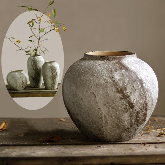 Denique Rustic Ceramic Tall Floor Vase, Vintage Farmhouse Decor, Large Terracotta Vases for Living Room Entryway Table Centerpiece Decor, Terracotta Pottery Clay(A-22cm) - color: Terracotta-a, size: 8.66 inches (Diameter x Height)