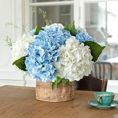 ZYTUYO 3 PCS Light Blue Artificial Hydrangea Fake Flowers 21'' Latex Lifelike Real Touch Large Bouquet Head with Long Stems Leaves for Centerpieces Party Home Wedding Silk Xmas Floral Decor | Lifelike Real Touch Latex Hydrangeas, for Home Decor, Outdoor W