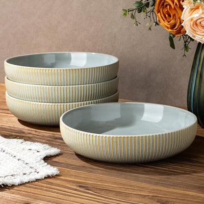 8.5" Ceramic Pasta Bowls Set of 4, Salad Bowls | Versatile Serving Bowls for Pasta, Salad, Fruit & Noodles, Housewarming & Wedding Gift, Desert Sage - color: Desert Sage, size: 8.5 Inch