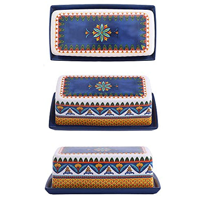 Bico Havana Ceramic Butter Dish with Lid, Wide Butter Keeper for Counter, Kitchen Countertop, Microwave and Dishwasher Safe - color: Havana