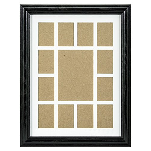 Craig Frames 440BK 12 by 16-Inch Black Picture Frame, Single White Collage Mat with 13 Openings - color: 13-Opening School Year Mat - 440BK Frame