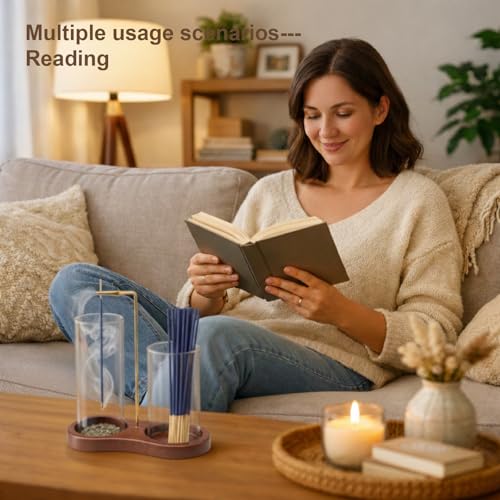 2-in-1 Incense Holder with Glass Ash Catcher & Stick Storage, Wooden Incense Burner for Relaxation, Stress Relief, Mess-Free Home Use, Self-Care, Meditation, Yoga, Bedroom & Living Room (Retro) - color: Retro
