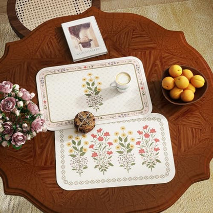 Vinyl Waterproof Placemats Set of 6 Rectangular,12"*17"-Bertina B | Wipeable Beautiful Print Place Mats,Stain Resistant,Heat Resistant,Everyday Meals,Kitchen,Dinning,Holiday,Decor - color: Bertina B