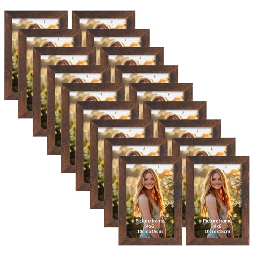 PETAFLOP Wooden Picture Frame 4x6 Bulk Set of 18, Brown Photo Frames Fits 4 by 6 for Wall or Tabletop Display - color: Light Brown, size: 4x6