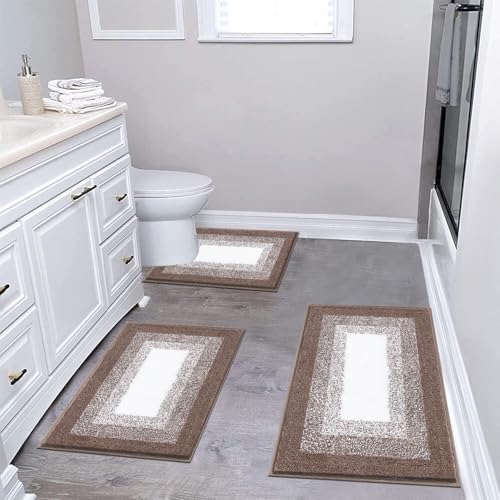 Bsmathom Bathroom Rug Sets 3 Piece, Non Slip Washable Bath Mats, Coffee | Soft Plush Microfiber, Water Absorbent Bathroom Rug with U-Shaped Contour Toilet Mat, Quick Dry Bath Carpet for Shower - color: Coffee, size: 18"x26"+20"x32"+U Shape 20"x24"