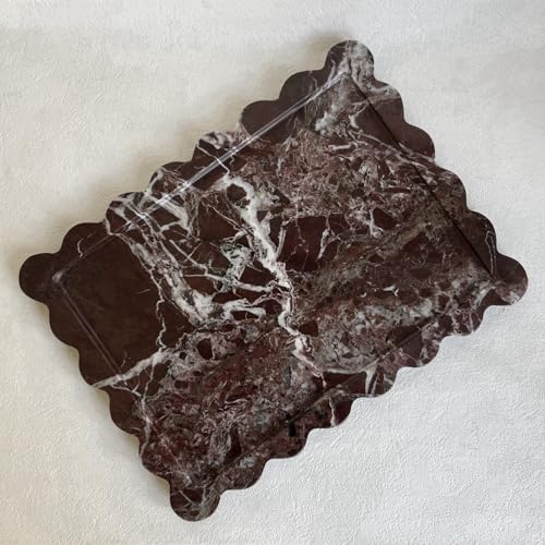 Natural Scalloped Marble Tray 10.8"x8",Rectangle Tray for Bathroom Kitchen Counter, Decorative Tray for Dresser (Rosa Levanto) - color: Rosa Levanto