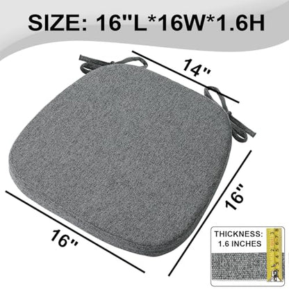 SINOSSO 1 Pack Memory Foam Chair Cushions for Dining Chair, Friendly Woven Fabric 16" U-Shape Comfortable Kitchen Chair Pad, Removable Slip Resistant Seat Cushion (1 Piece, Dark Grey) - color: Dark Grey
