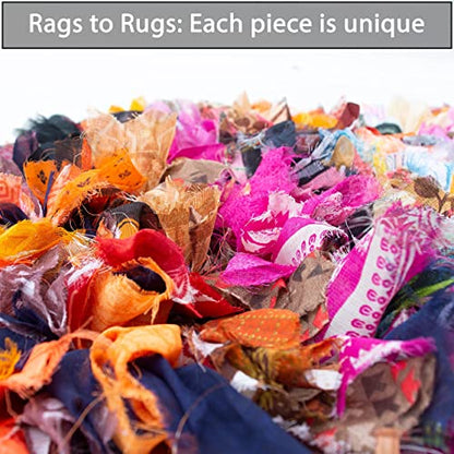 Rainbow Shag Rug Multi Color | Boho Rug for Bedroom, Kitchen, Entrance Bathroom and More | Recycled Rag chindi Shaggy Rug 20x30 Inch.