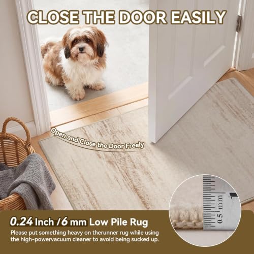 Hallway Kitchen Runner Rug Non-Slip Low Pile Washable Rug Brown 2x5ft | Soft Entryr Mat Carpet TPR Backing , Thin Profile, Abstract Pattern for Bedroom, Bathroom, Entryway Long Runners, Easy Clean - color: Brown, size: 2' x 5'