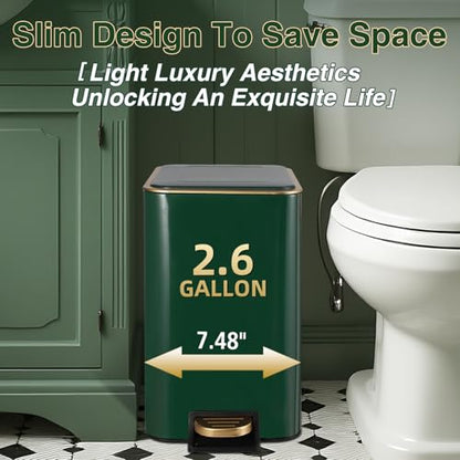 XLHOMO Bathroom Set Bathroom Accessories Set 8 Piece Green and Gold Bathroom Set, Bathroom Sets with Stainless Steel Trash Can,Toilet Brush,Toothbrush Set,Soap Dispenser - size: Hunter Green, style: Bath Set