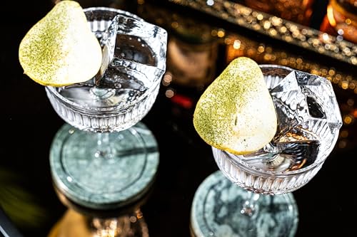 GLASSIQUE CADEAU Vintage Ritzy Cocktail and Champagne Coupe Glasses | Set of 4 | 7 oz Crystal Long Stemmed Glassware for Drinking Martini, Cosmopolitan, Manhattan | Retro Saucers