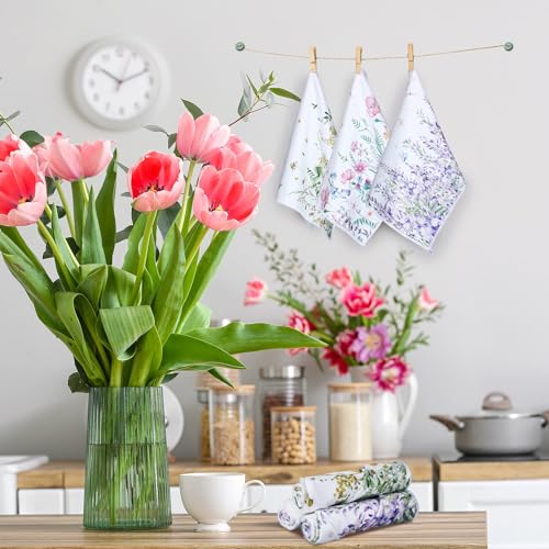 Redbaker 6 Pcs Wildflower Kitchen Towels Floral Butterfly Dish Cloth Set | Botanical Dish Towel Set, Lavender Sunflower Daisy Design, Hand Towels for Kitchen Decor, Quick Drying, Housewarming Gift - style: Flower