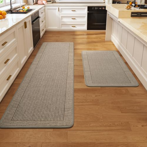 Kitchen Rugs Set of 2, Kitchen Mats for Floor,17x30+17x59 Brown | Kitchen Runner Rugs Non Slip Washable, Absorbent Braided Kitchen Floor Mat 2PCS, Sink Rug, Easy to Clean - color: A Linear Brown, size: 17''x30''+17''x59''