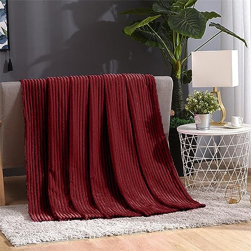Cozy Super Soft Throw Blankets for Bed, 80x60 Inch Queen Size Solid 3D Ribbed Decorative Fluffy Blanket for Living Room Sofa, Warm Lightweight Fuzzy Plush Flannel Blanket for All Seasons - color: Wine Red