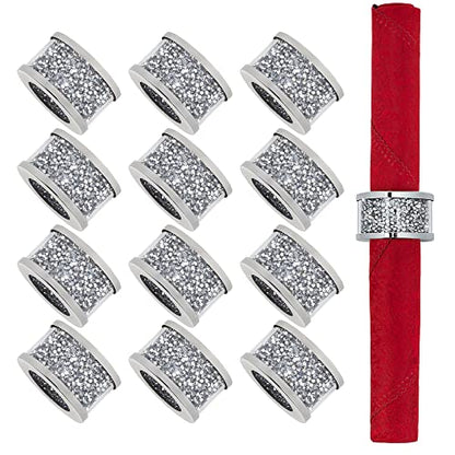 SHYFOY Silver Crushed Diamond Napkin Rings Set of 12, Serviette Holders | Sparkle Crushed Diamond Glass & Stainless Steel Frame, Table Decor for Dinners, Weddings, Festivals and Home Dining Settings - size: 12 Pieces