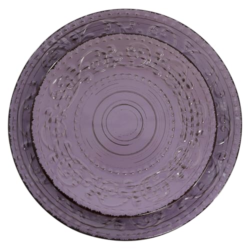 Elama Malibu Mica 16-Piece Stoneware Embossed Pattern Reactive Glaze Purple Dinnerware Set, Tableware, Serveware Set (Mica Purple) - color: Mica Purple
